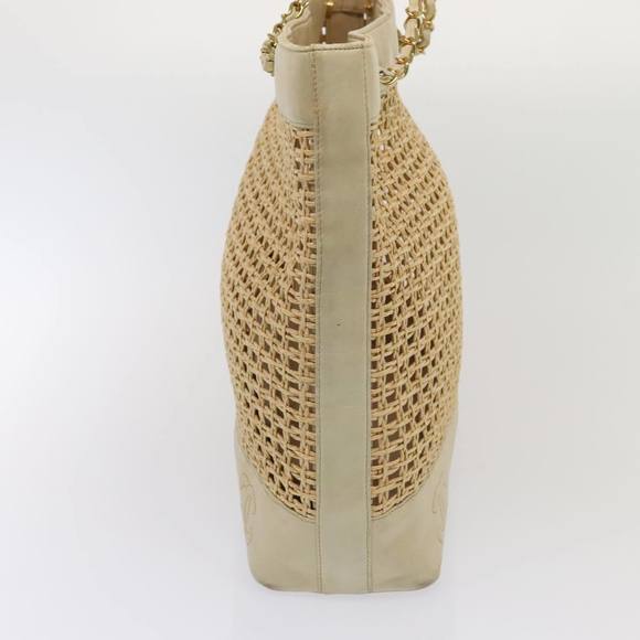 CHANEL COCO Mark Chain Tote Bag Straw Leather Beige Gold CC Auth yk14915 - Picture 4 of 16